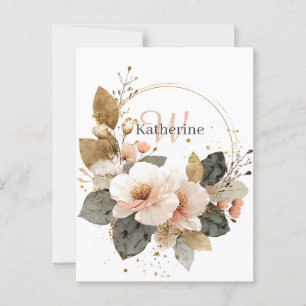 Postal Leyenda floral elegante rosa y dorada, nombre pers