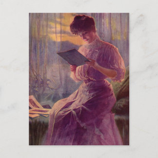 Postal Leyendo a la luz de la luna