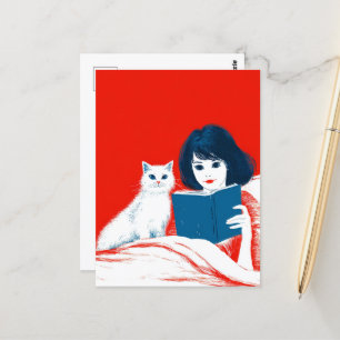 Postal Leyendo con mi gato