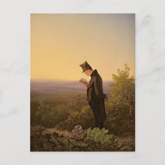 Postal Leyendo el breviario, la noche (Anverso)