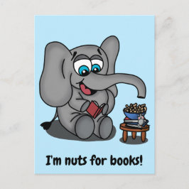 Postal Leyendo elefante: Soy loco por los libros