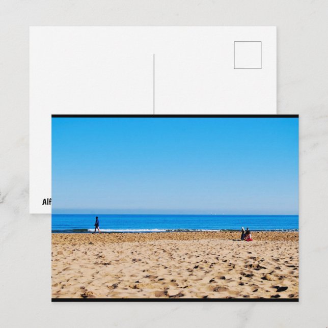 Postal Leyendo en la playa de arena (Anverso / Reverso)