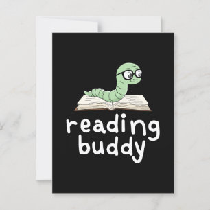 Postal Leyendo librero Buddy Cute con libro