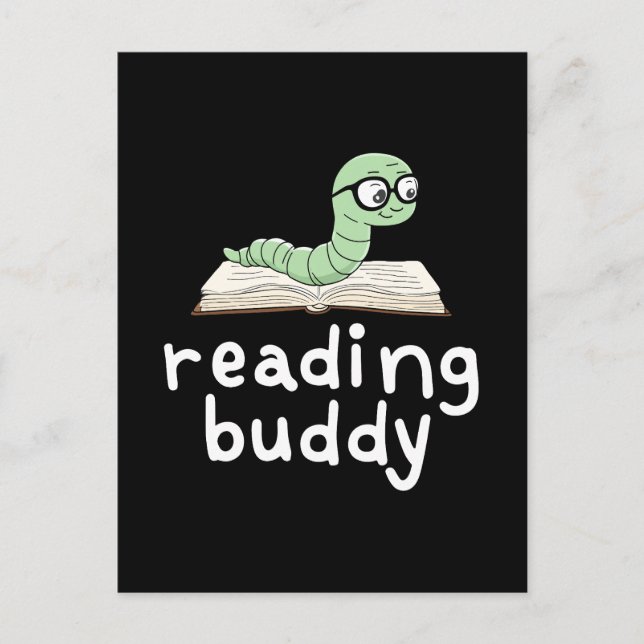 Postal Leyendo librero Buddy Cute con libro (Anverso)
