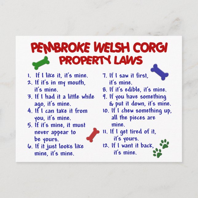 Postal Leyes de propiedad PEMBROKE WELSH CORGI 2 (Anverso)