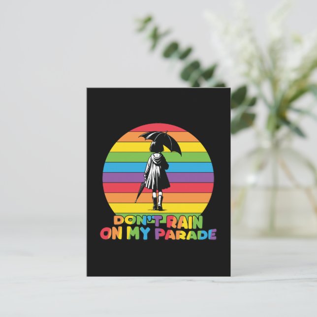 Postal LGBTQ - No llueva en mi desfile (Anverso de pie)