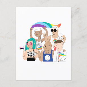 Postal LGTB+Orgullo. Amor GAY. Bandera arcoiris.