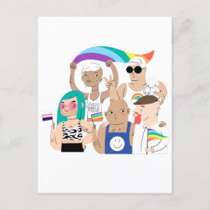Postal LGTB+Orgullo. Amor GAY. Bandera arcoiris.