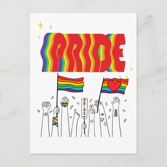 Postal LGTB+Orgullo. Orgullo de amor gay. (Anverso)