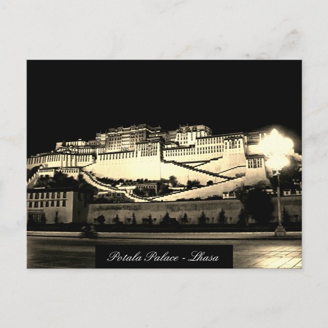 Postal Lhasa de noche - Palacio Potala, Castillo, Tíbet (Anverso)