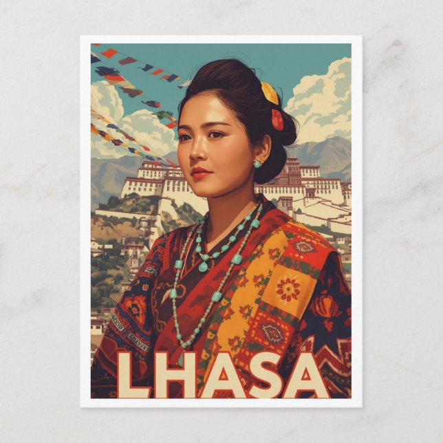 Postal Lhasa Vintage Tibet Mujer Potala (Anverso)