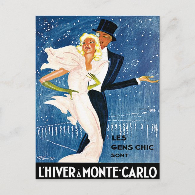 Postal L'Hiver Monte Carlo Monaco Viajes de época (Anverso)