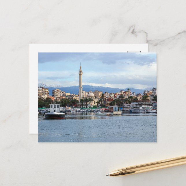 Postal Líbano Trípoli Al Mina Ciudad antigua Pesca Barcos (Anverso/Reverso In Situ)