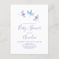 Libellula Acuarela Azul Morado Baby Shower