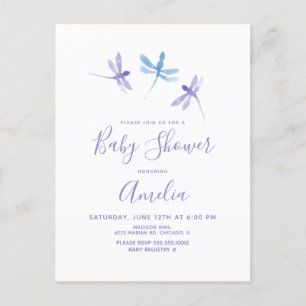 Postal Libellula Acuarela Azul Morado Baby Shower