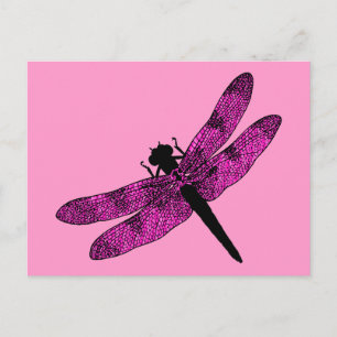 Postal Libélula de alas rosadas