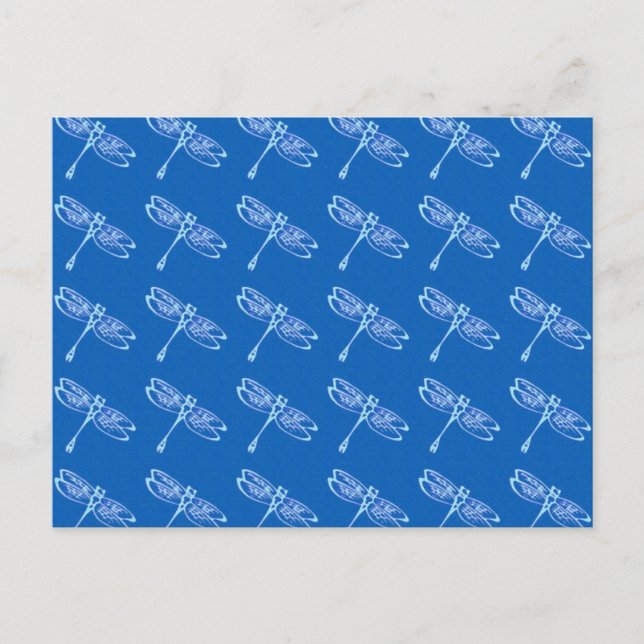 Postal Libélulas, azul pálido sobre azul denim (Anverso)