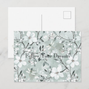 Postal Libélulas Florales Azul Blanco