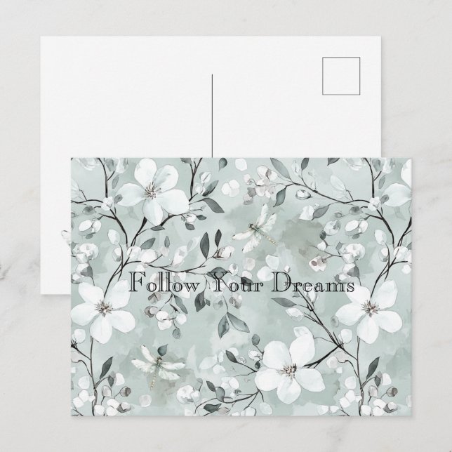 Postal Libélulas Florales Azul Blanco (Anverso / Reverso)