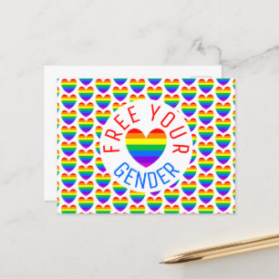 Postal Liberen a su género, corazón arcoiris