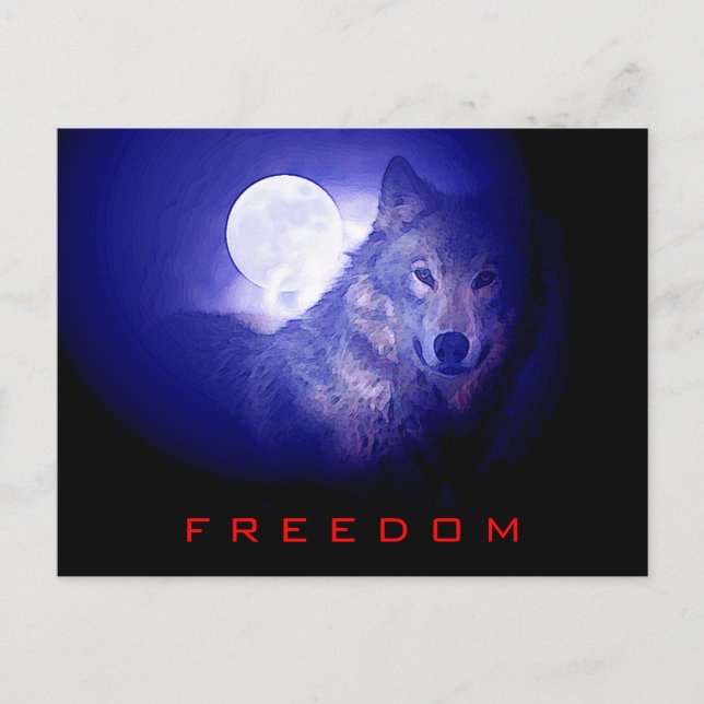 Postal Libertad - Lobo de espíritu libre y carta de luna (Anverso)