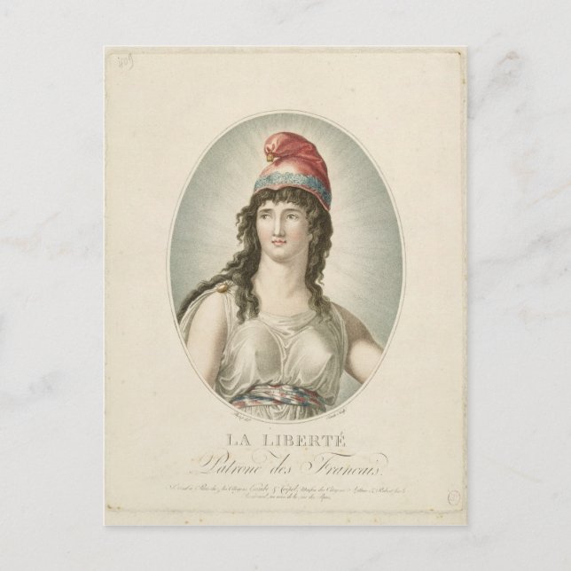 Postal Libertad, patrón de los franceses, grabada por Ruo (Anverso)