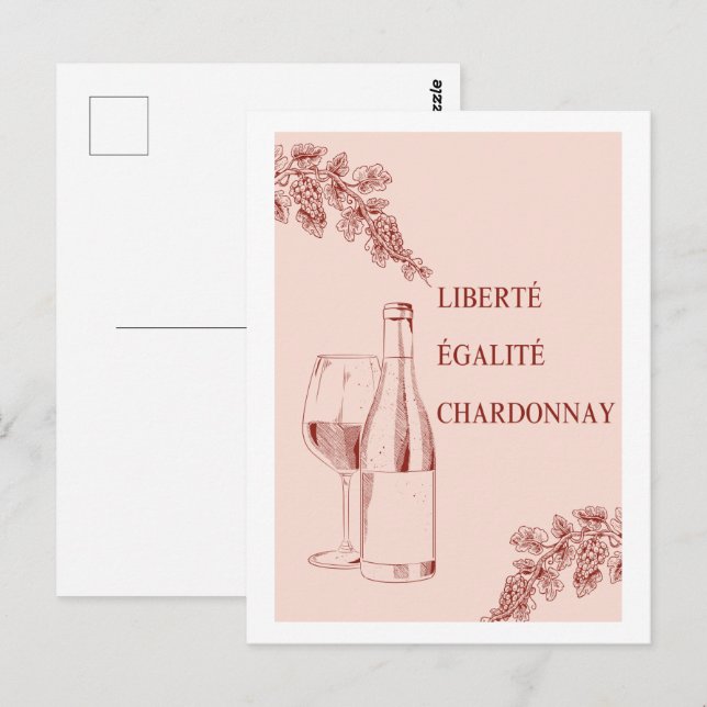 Postal Liberté Égalité Chardonnay Funny Wine Ilustracion (Anverso / Reverso)