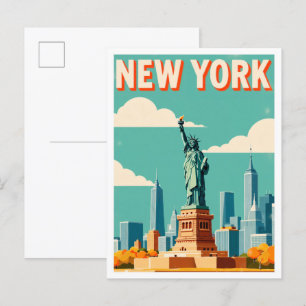 Postal Liberty New York USA Vintage Ilustracion Travel