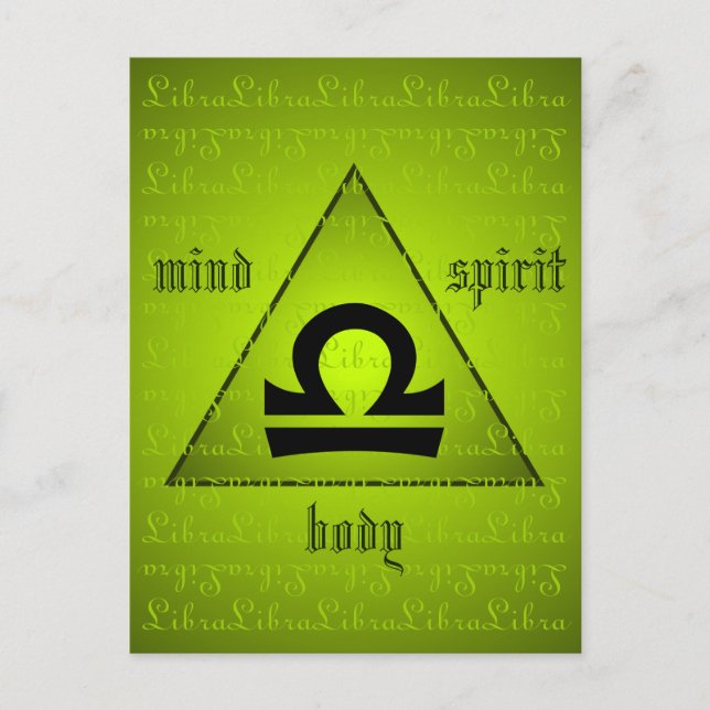 Postal Libra Triángulo Holístico Mind Body Spirit Green (Anverso)