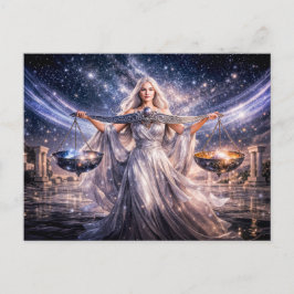 Postal Libra Zodiaco con Doncella Celestial Sosteniendo l