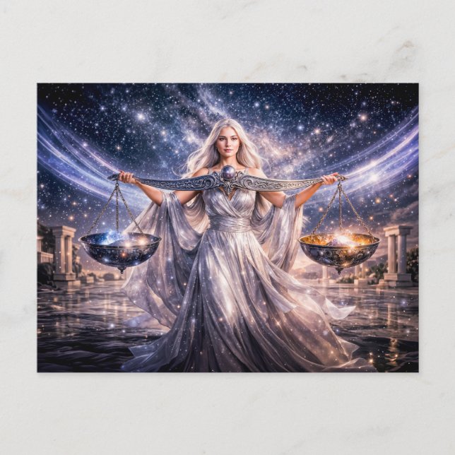 Postal Libra Zodiaco con Doncella Celestial Sosteniendo l (Anverso)