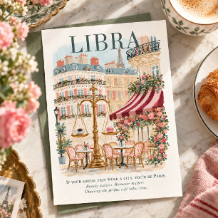 Postal Libra Zodíaco París Romántico Gouache Acuarela