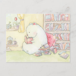 Postal Librería de gusanos de biblioteca conejo de oso po