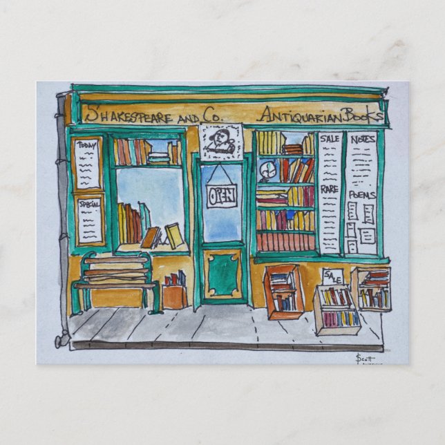 Postal Librería Shakespeare & Co. | Sena, París (Anverso)