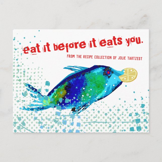 Postal libreta de recetas de pescado mariscos limón (Anverso)