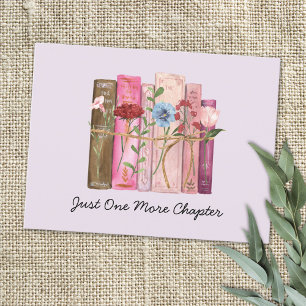 Postal Libro de Acuarela Flor Rosa Púrpura Frase de Lectu