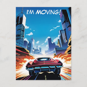 Postal Libro de Cómic Coche Yendo Rápido Nueva Dirección