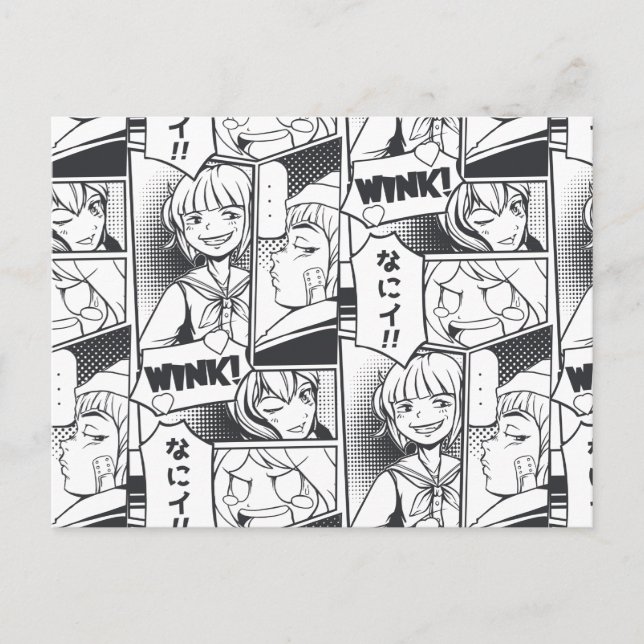 Postal Libro de Cómic de Manga Patrón Regalo Lindo Verano (Anverso)