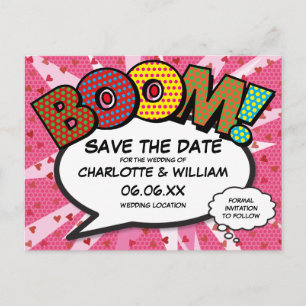Postal Libro de Cómic Divertido Moderno BOOM Rosa Guardar