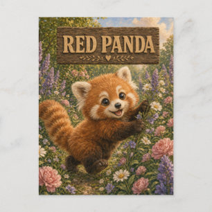 Postal Libro de cuentos de bebé panda rojo lindo Animal d