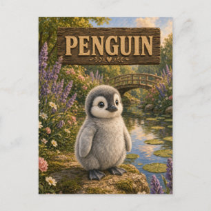 Postal Libro de cuentos de bebé pingüino lindo Animales d