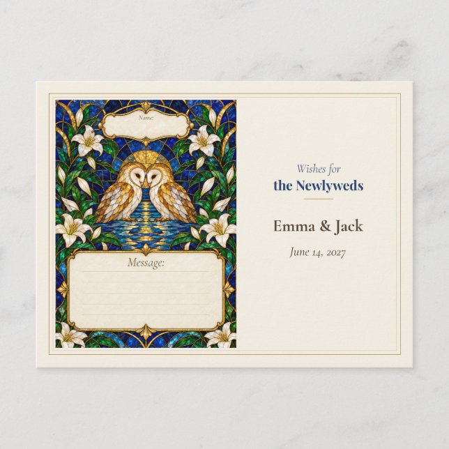 Postal Libro de Deseos de Boda de Búhos (Anverso)