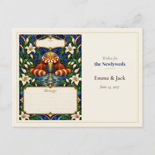 Postal Libro de Deseos de Boda de Panda Rojo (Anverso)