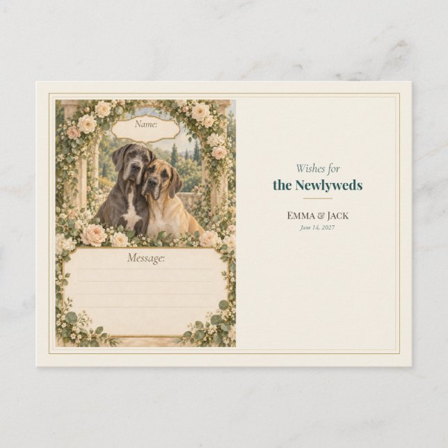 Postal Libro de Deseos de Boda Gran Danés (Anverso)