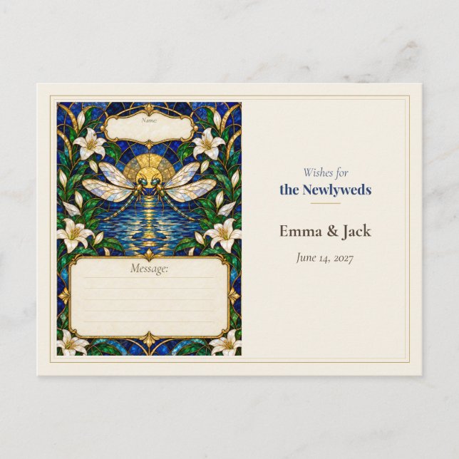 Postal Libro de Deseos de Invitados de Boda de Libélula (Anverso)