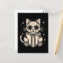 Postal Libro de fantasía de lectura de gato