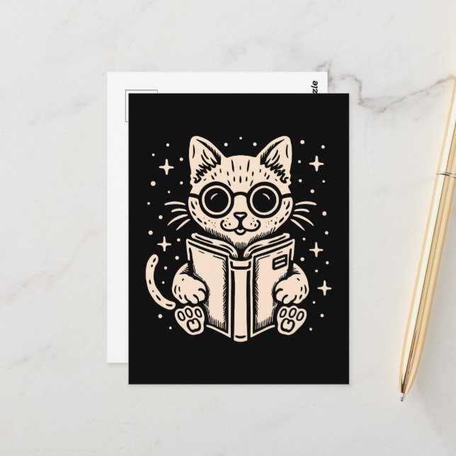 Postal Libro de fantasía de lectura de gato (Anverso/Reverso In Situ)