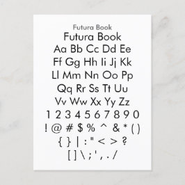 Postal Libro de Futura - Hoja de ejemplo de fuentes de Za