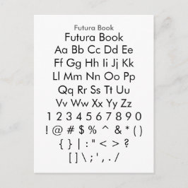 Postal Libro de Futura - Hoja de ejemplo de fuentes de Za