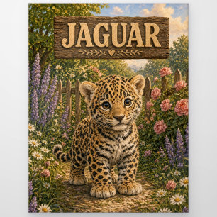 Postal Libro de Historias de Jaguar Bebé Lindo Animal de